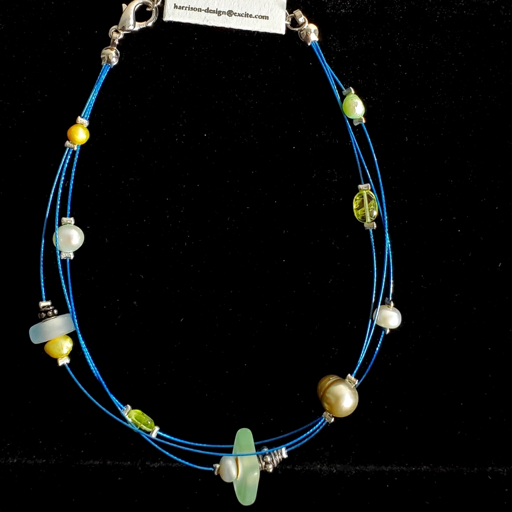 NEW Solares Green Seaglass Pearl Beachy Bracelet F